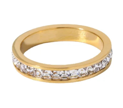 INS Hot Sale Fashion Jewelry 18K Gold Plated Full Zircon Stainless Steel  Rings Women