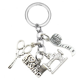 Wholesale DIY Jewelry Handmade Sewing Machine Keychain Scissors Ruler Tailor Keyring Fashion Designer Small Tool Metal Key Chain