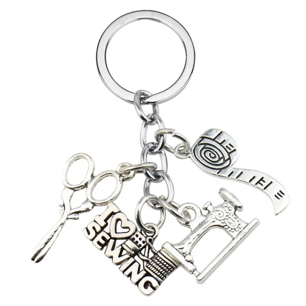 Wholesale DIY Jewelry Handmade Sewing Machine Keychain Scissors Ruler Tailor Keyring Fashion Designer Small Tool Metal Key Chain