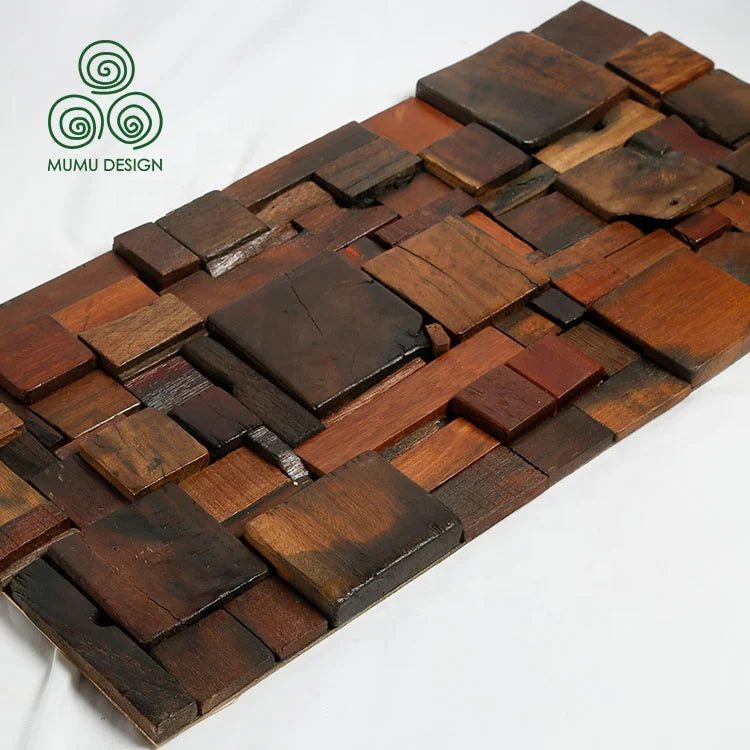 MUMU Golden Mosaic Tile Wall Wooden Chip Surface Floor Feature Square Decoration Material Mosaic