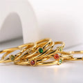 Mimalist Colorful 18K Real Gold Plated Titanium Stainless Steel Adjustable Ruby 12 Months Birthstone Zircon Ring Jewelry