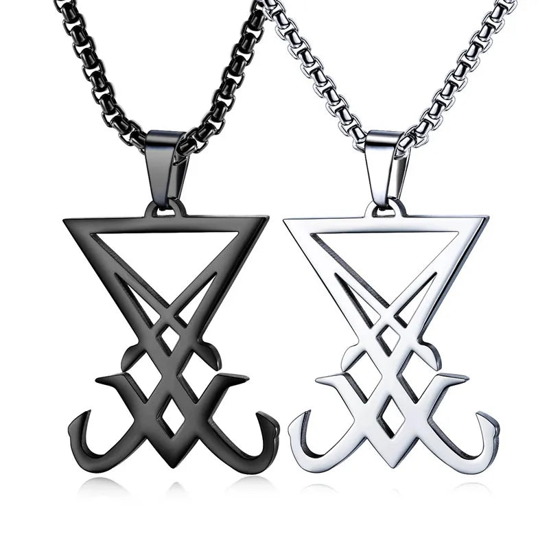 Satanic Necklace Sigil of Lucifer Necklace Pentagram Pentacle Necklace Pendant Stainless Steel Occult Goth Gothic Luciferian