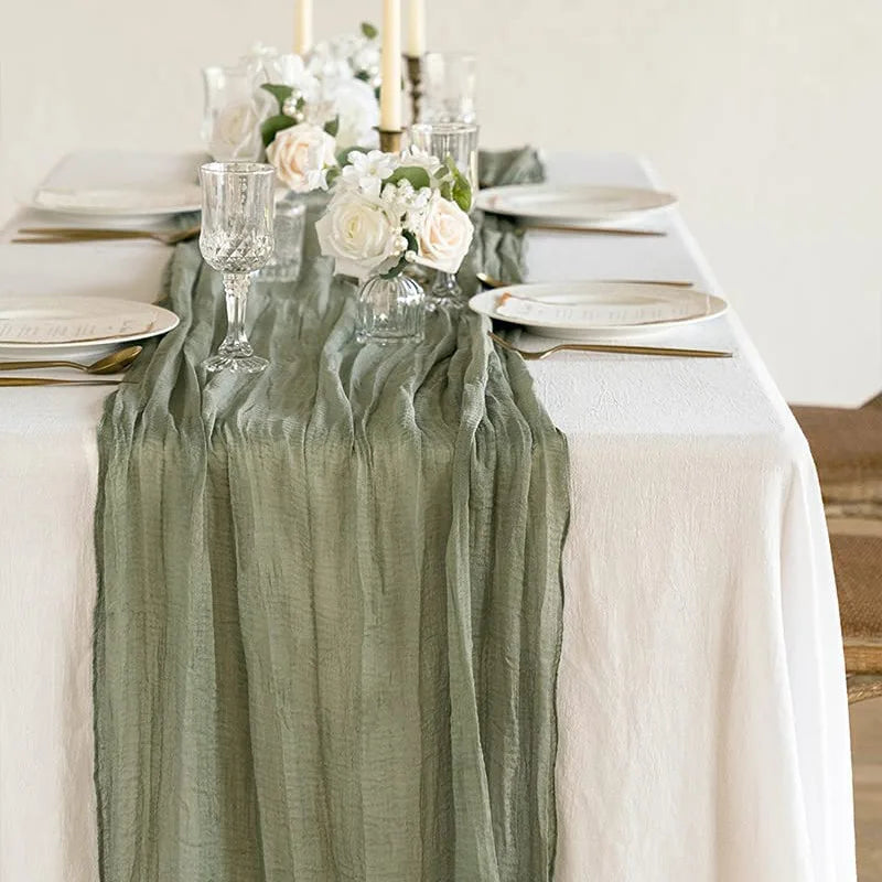 Boho Gauze Cheese Cloth Table Runner Rustic Sheer Runner 10FT Dusty Sage Cheesecloth Table Runner for Wedding Bridal Decoration