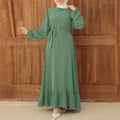 Muslim Women Polka Dot Print Robe Dress Islamic Ladies Conservative Abaya Maxi Kaftan Dress Long Sleeves Prayer Clothes