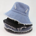 Custom Logo Vintage Denim Bucket Hat with Frayed Brim Washed Worn Design Cool Summer Sun Fishing Cap for Casual Travel Daily Use