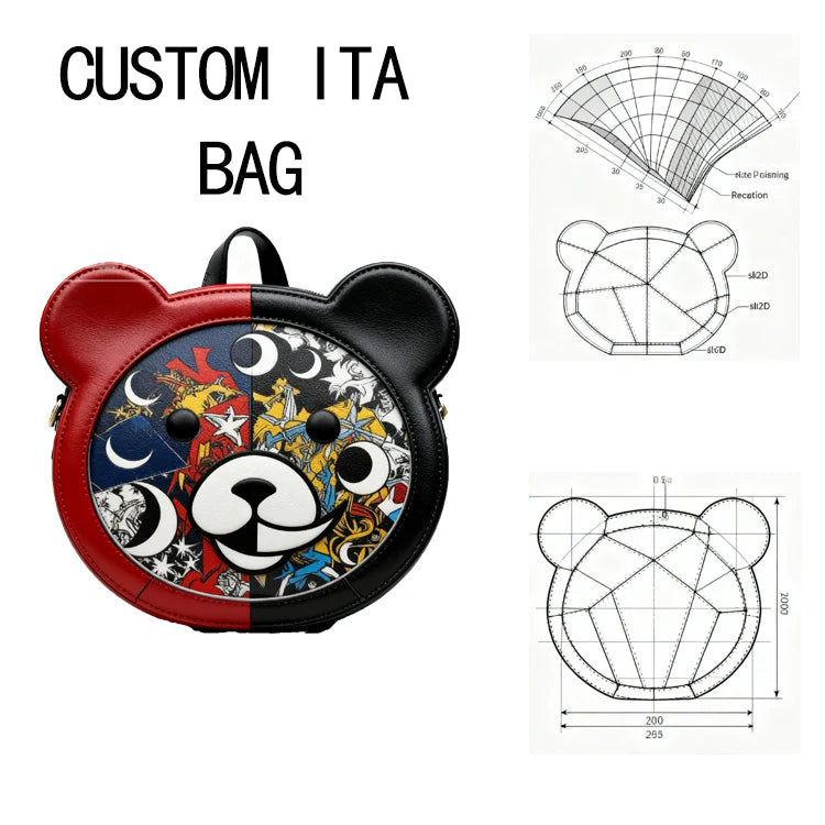 LOW MOQ Custom Printing Ita Bag with clear Window for Pins  Customized Designer Animal Ita Backpack