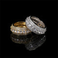 Fashion Men Jewelry Hip Hop Diamond Finger Ring 18K Gold Plated Micro Pave Five Rows CZ Diamond Ring