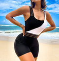 S-XL Casual Swimsuit Women's One-piece Patchwork Suspender Flat Angle Jumpsuit Swimsuit