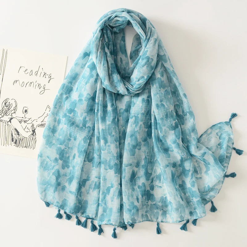 Latest Design 2024 Summer Soft Cotton Voile Printed Scarves Women Beach Cover Shawls Fashion Breathable Hijabs Arabic Scarfs