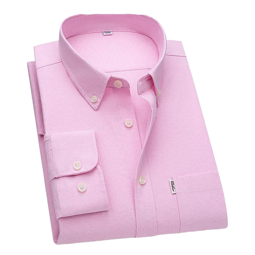 Exve Men's Formal Button-Down Shirt Spring European Size 100% Cotton Knitted Eco-Friendly Breathable Long-Sleeved Solid Color