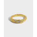 925 Sterling Silver Micro Insert Clear White Zircon Stone Hammered Rings Gold & Rhodium Plated Tin Foil Texture for Weddings