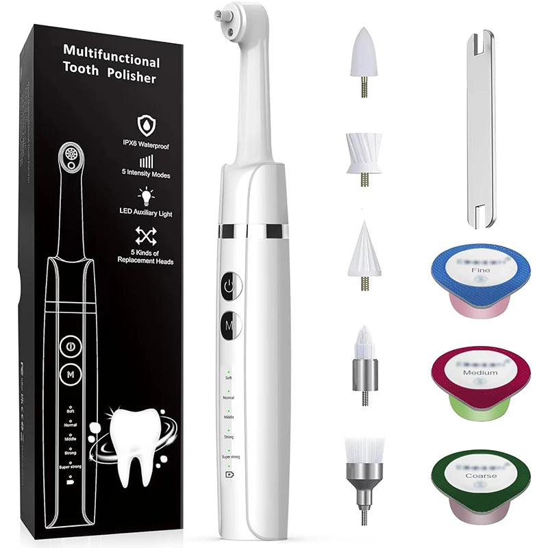 5 Replacement Heads Portable Electric Teeth Whitening Polishing Machine Tooth Polisher for Home Use With Polish Paste
