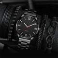 Men's Watch Luxury Bracelet Multi Piece Set Fashion Business Black Stainless Steel Band Quartz Watch Gift Set Reno Masculino