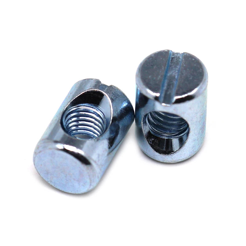 OEM Zinc Plated Carbon Steel M6 Cross Dowel Barrel Nuts Slotted Cylindrical Nut for Beds Cribs Furniture