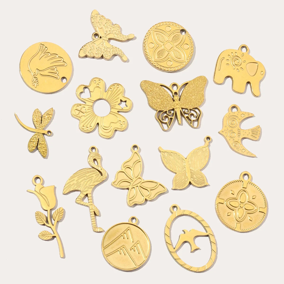 Beimai OEM Charms For Jewelry Making Butterfly Swallow Clover Dragonfly Waterproof Stainless Steel Necklace Pendant