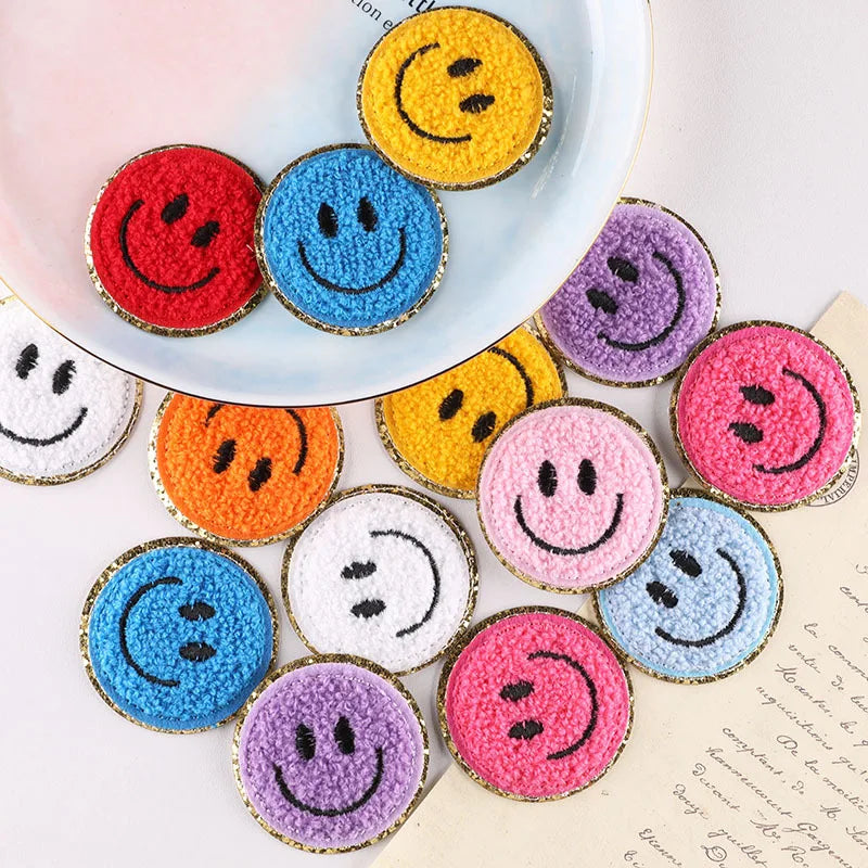 Wholesale Custom DIY Cartoon Smile Badge Embroidered Chenille Patch with Lace Decoration for Clothes and Garments