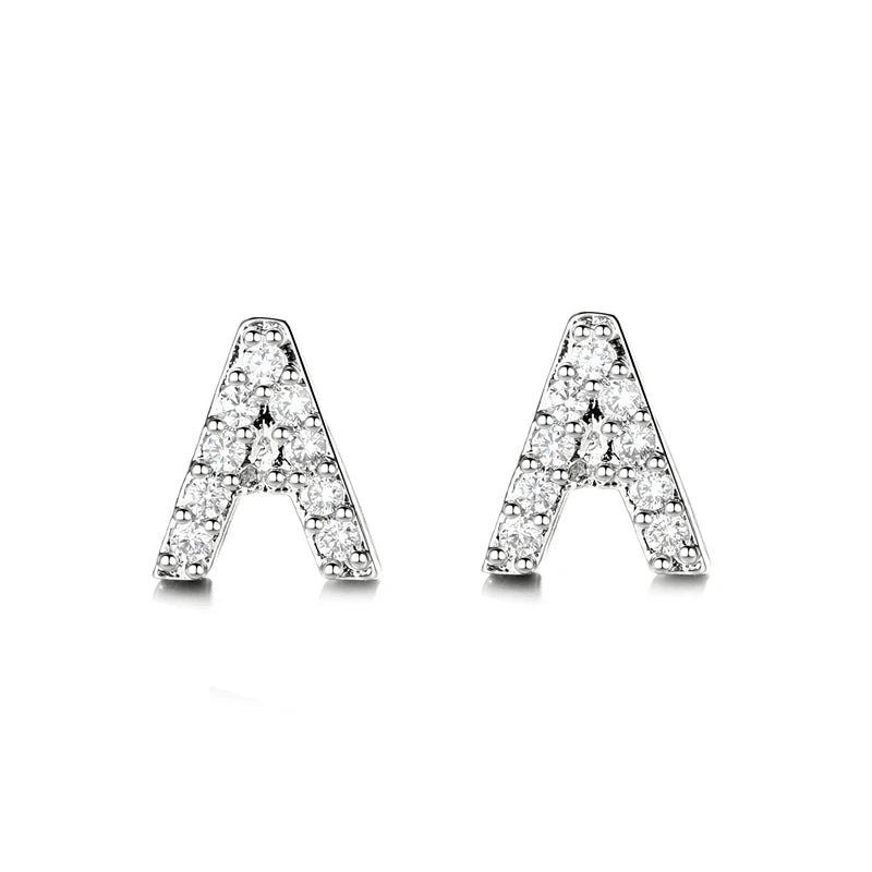 Fashion Simple Word Zircon Stud Earrings Platinum Plated Trendy Women's Wedding Anniversary Gift Jewelry