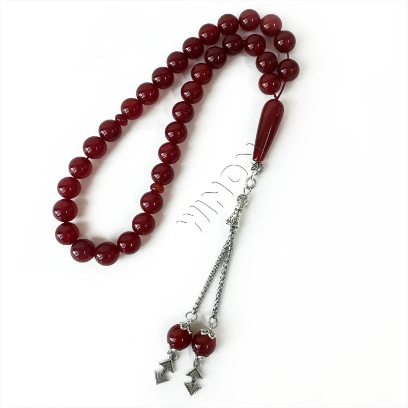 Natural Agate 10mm 33pcs Gold Plated Islamic Religious Rosary Beads Prayer Tasbih Misbaha Subha Unisex Winon