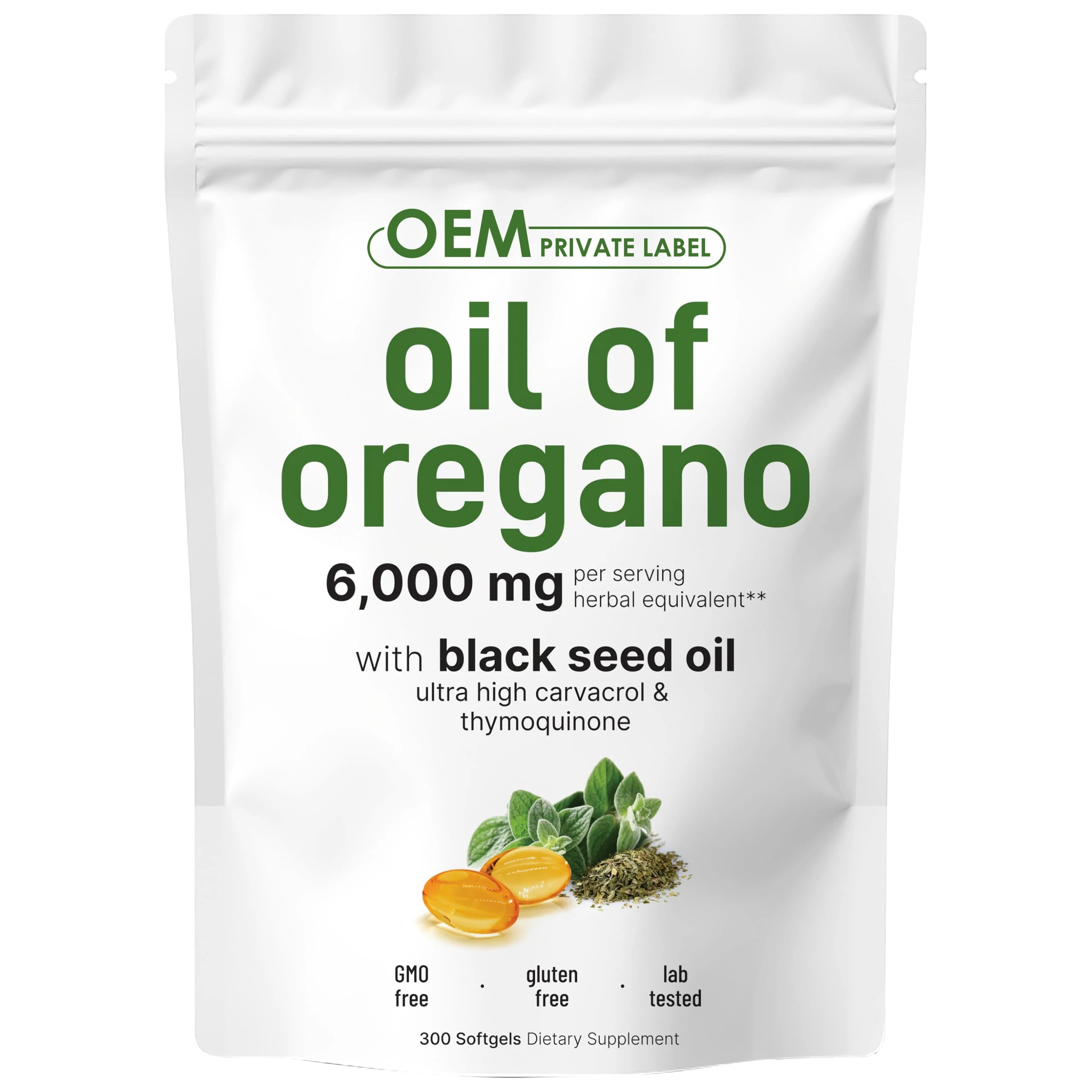 OEM Custom 2-in-1 Oil of Oregano & Black Seed Oil Capsules Herbal Supplement for Digestive Support and Antioxidant Benefits
