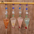 Children's Crystal Pendulum Pendant with Silver Chain Chip Stone Beads Healing Dowsing