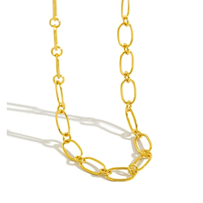 Wholesale Trendy Paper Clip Italian Chain Necklaces 925 Silver Gold Plated Minimalist Jewelry Chunky Choker Necklace for Women