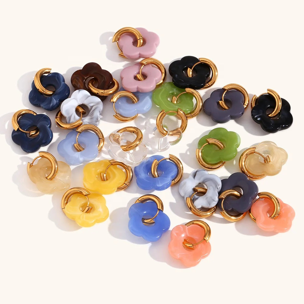 Dingran Cute Jewelry Colorful Flower Acrylic Earring Waterproof Gold Plated Acrylic Earrings for Women