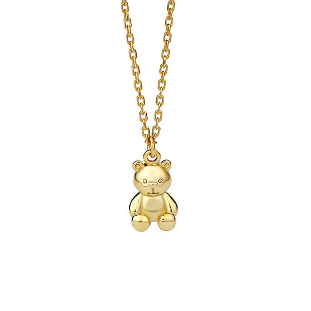 925 Sterling Silver 18k Plated Necklace Teddy Bear Pendant Necklaces for Women