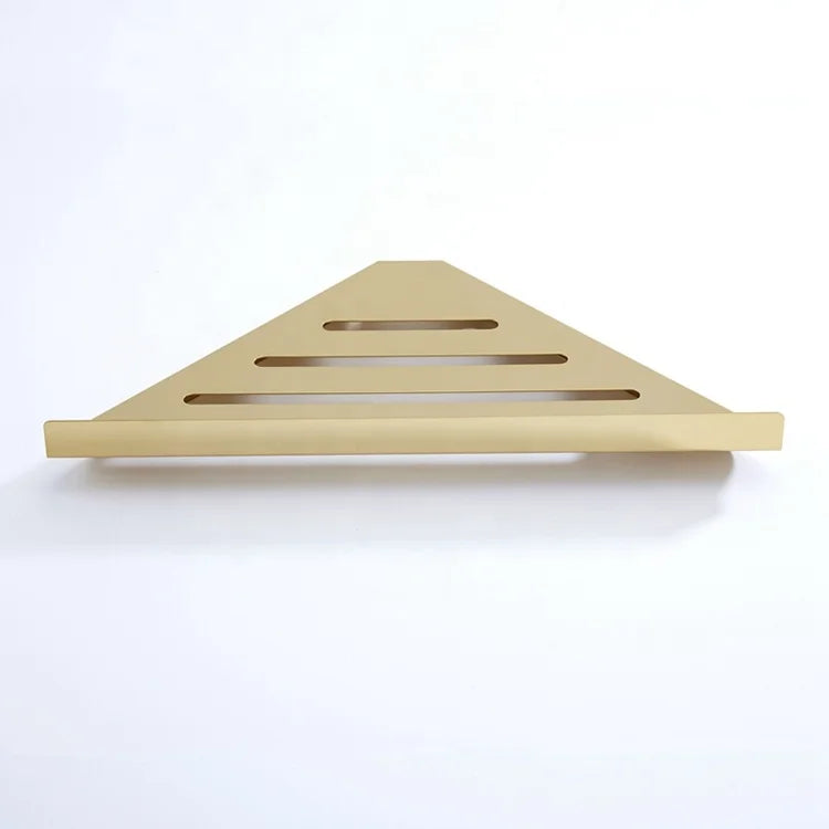 HF SUS304 Stainless Steel Modern Luxury Gold Hotel Bathroom Corner Shelf Rustproof Triangle Shower Room Kitchen Rack Basket