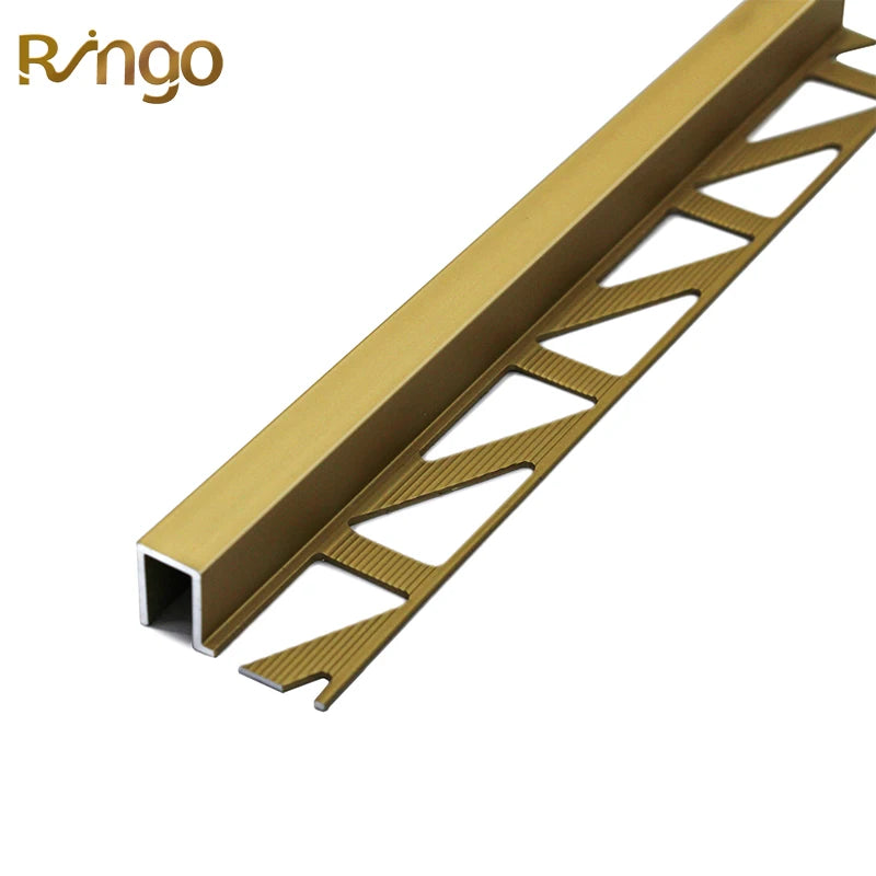 Foshan Ringo Modern Design Style Custom Size Aluminum Tile Trim Brushed Gold Square Edge Wall Corner Protector Durable