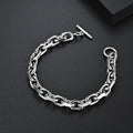Mens Stainless Steel Heavy Thick 9mm Width Oval Rolo Cable Chain Link Bracelet With Toggle Clasp