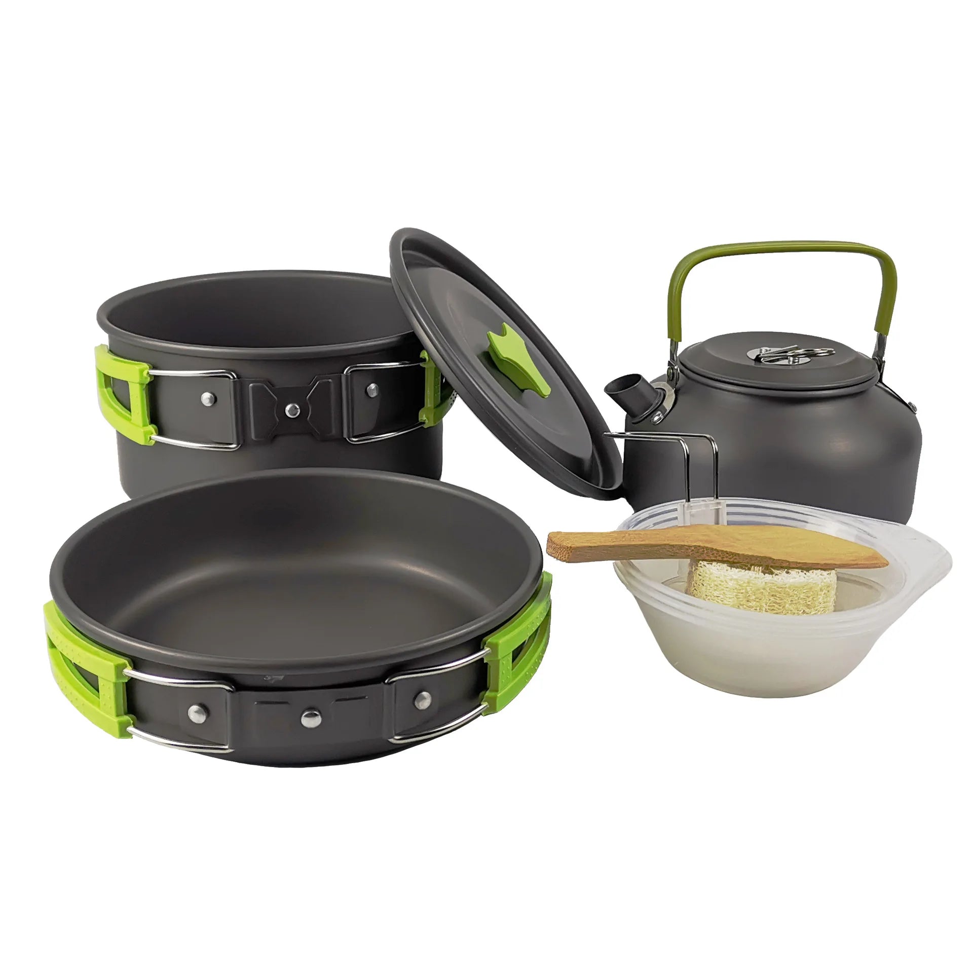 Portable Outdoor Aluminum Cook Set for 2-3 Persons Metal Pots and Pans Kitchen Equipment for Camping and Hiking