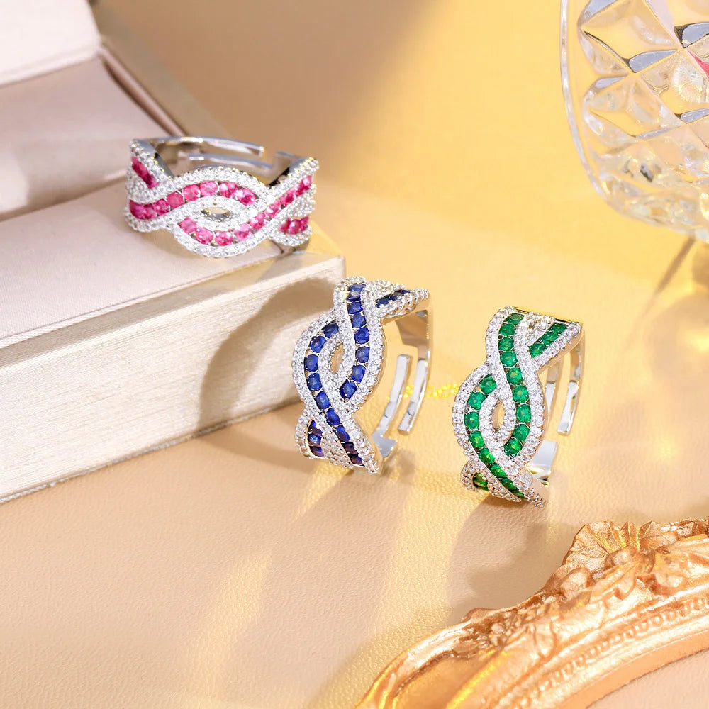 Twist Cross Fuchsia Red Cubic Zircon CZ Stone Engagement Prom Open Adjusted Rings for Women New Trendy Bohemian Beach Jewelry