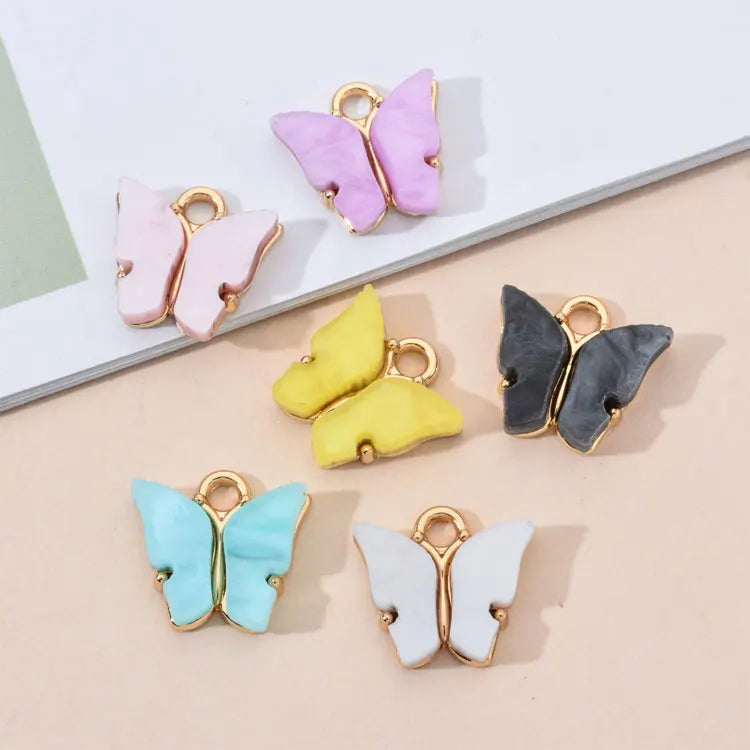 Wholesale Colorful Butterfly Charms Jewelry Making Accessories Gold Plated Candy Color Acrylic Butterfly Pendant for Necklace