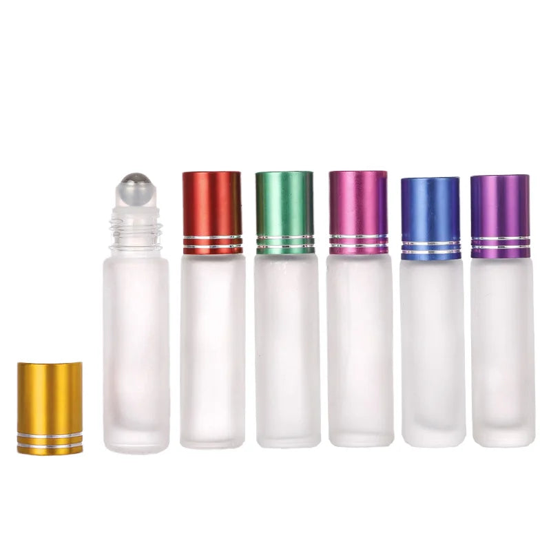 Recyclable Cosmetic Oil Frosted Glass Roll on Perfume Vial Bottle 2.7 Dram(10ml) 14.8ml 20ml  for Cosmetic With Screw Cap