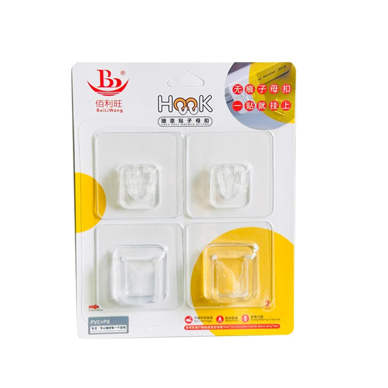 Yiwu Double Sided Adhesive Wall Hooks Machine Plastic Wall Hanger 6cm Transparent Double-sided Male Hook