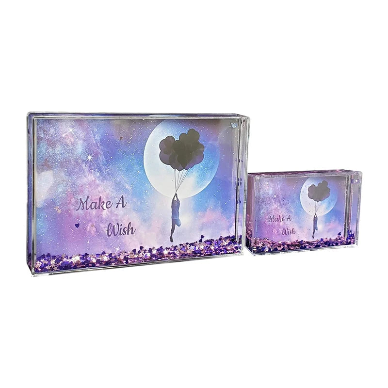 Custom Modern Fashion 4x6 Clear Plastic Floating Sparkle Water Acrylic Photo Frame with Glitter Liquid for Gift