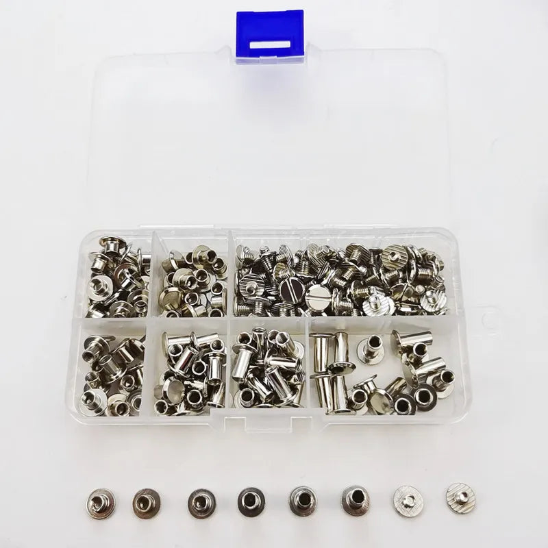 Wholesale Hot Sale 90 Sets 6 Sizes of Round Flat Head Leather RivetsMetal Screw Studsfor DIY Leather Craft and Bookbinding