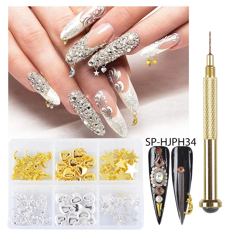 Piercing Nail Charms Gold Color Nail Dangle Ring Metal Alloy Nail Jewelry