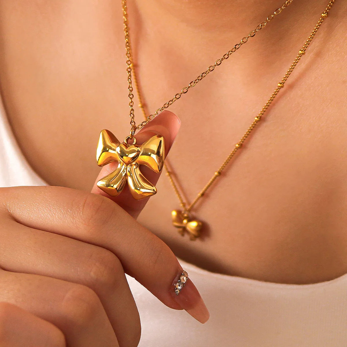 Dainty Jewelry 18K Real Gold Plated Bow Knot Necklace Jewelry Women No Fade Stainless Steel Bow Tie Necklace for Women