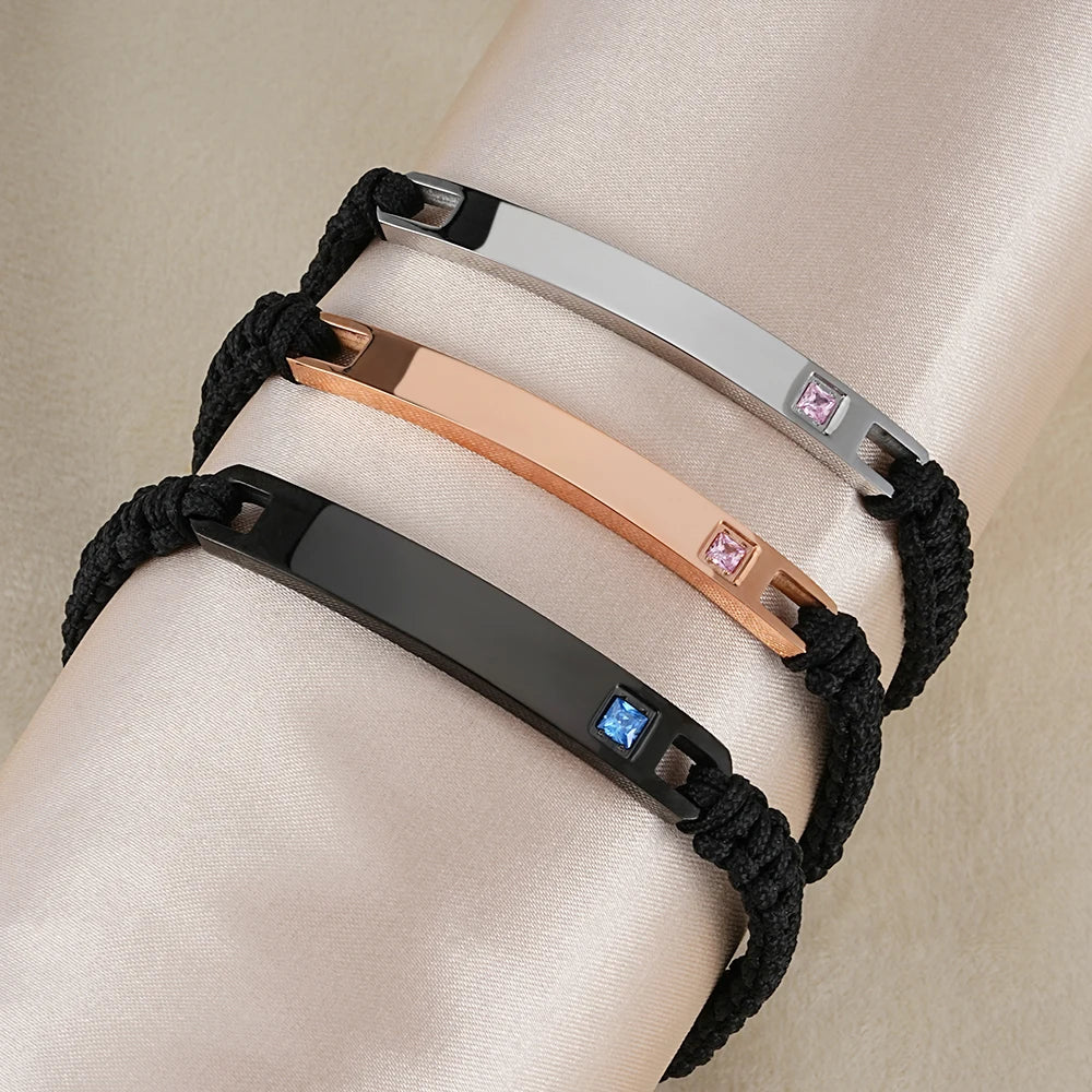 Fashion Trend Bend Brand Hand Jewelry Personalized DIY Can Be Engraved Stainless Steel Glossy Couple bar Bracelet