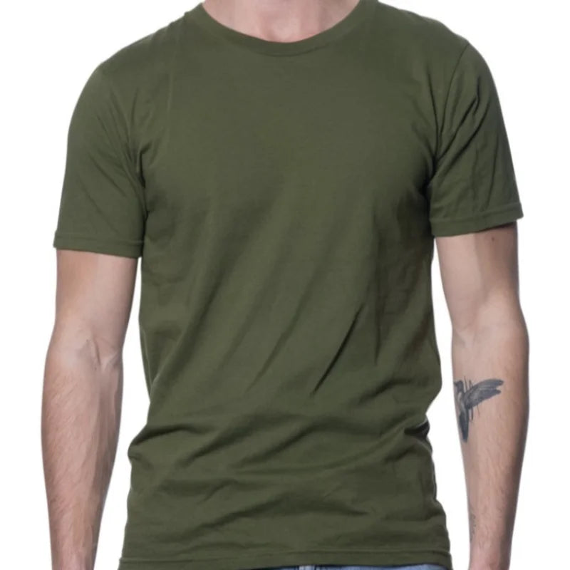 180 Gsm Heavyweight Cotton Fabric Army Green T Shirt Custom Your Design Top Tee Men's Recycled Cotton/Polyester Blends T Shirt