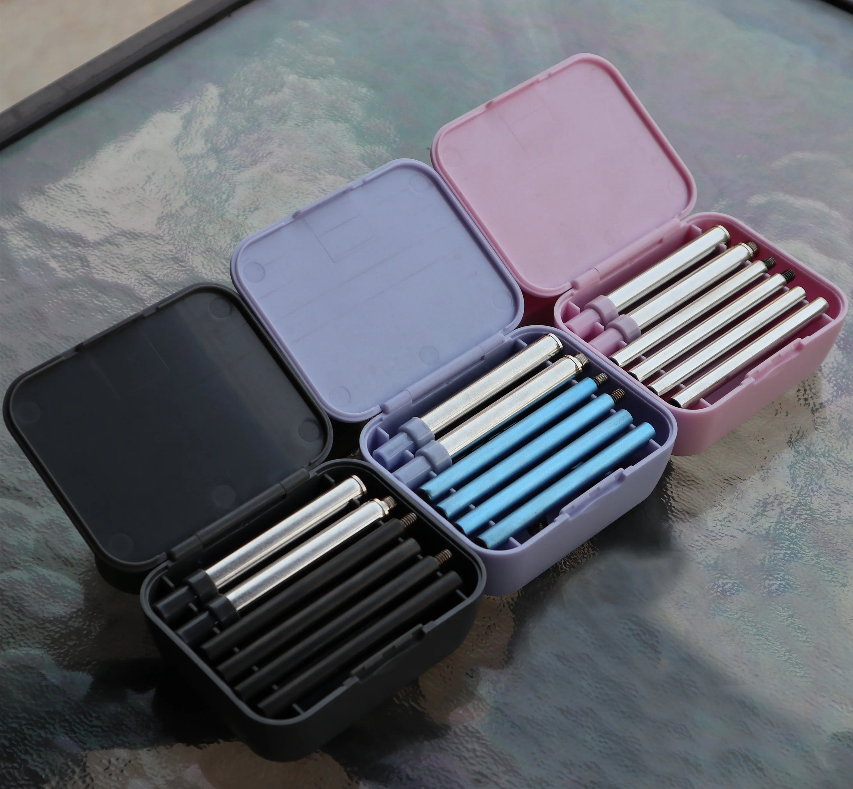 Easy Take Collapsible Outdoor Pocket Size Straw Tableware Folding Cutlery Stainless Steel Flatware Set