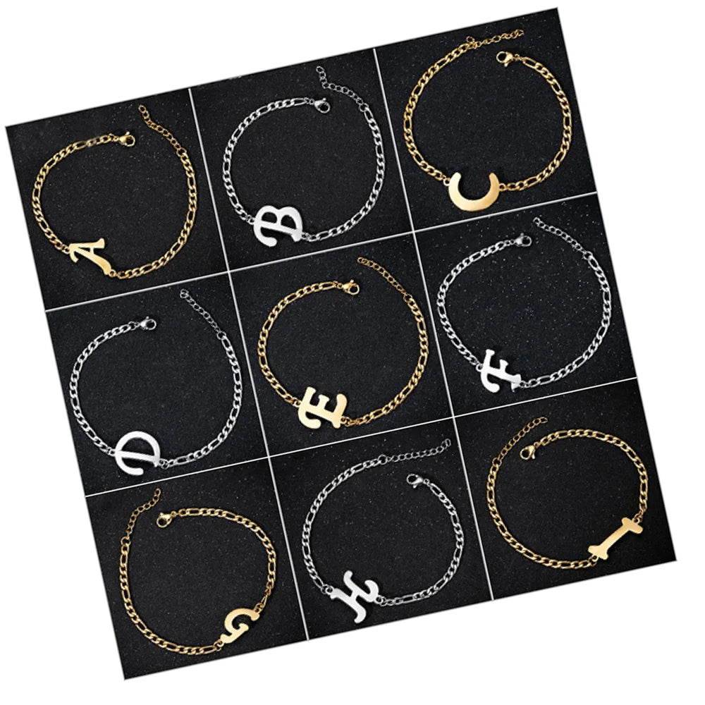 Factory Direct Sale Letter Inital Stainless Steel Bracelet Gold Plated Bracelet Bangle Inital Jewelry for Women Girl Lady 2025
