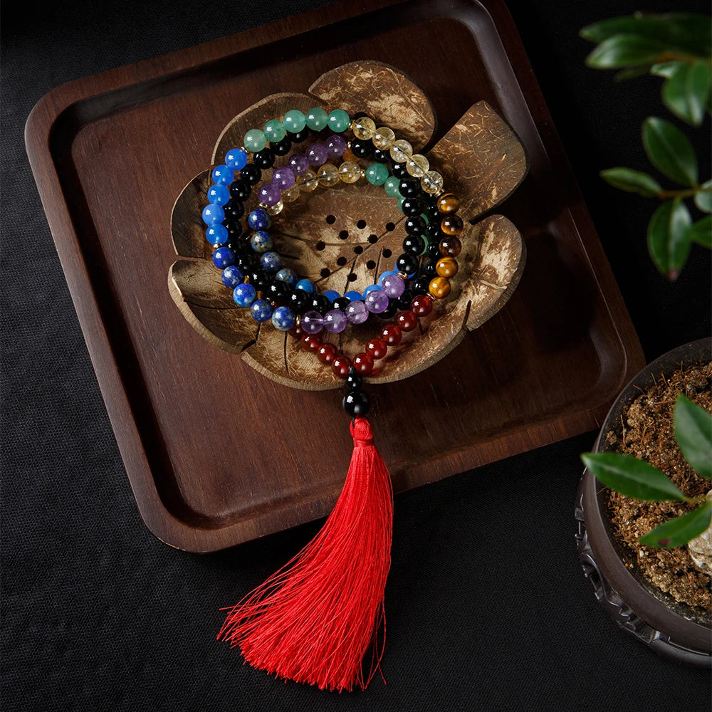 7 Chakra 108 Mala Beads Bracelet Real Healing Gemstone Yoga Meditation Hand Knotted Mala Prayer Beaded Necklace