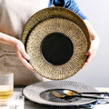 Luxury Round Black White Glazed Ceramic Plates Unique Pattern Sustainable Classic Design Style for Restaurant Wedding