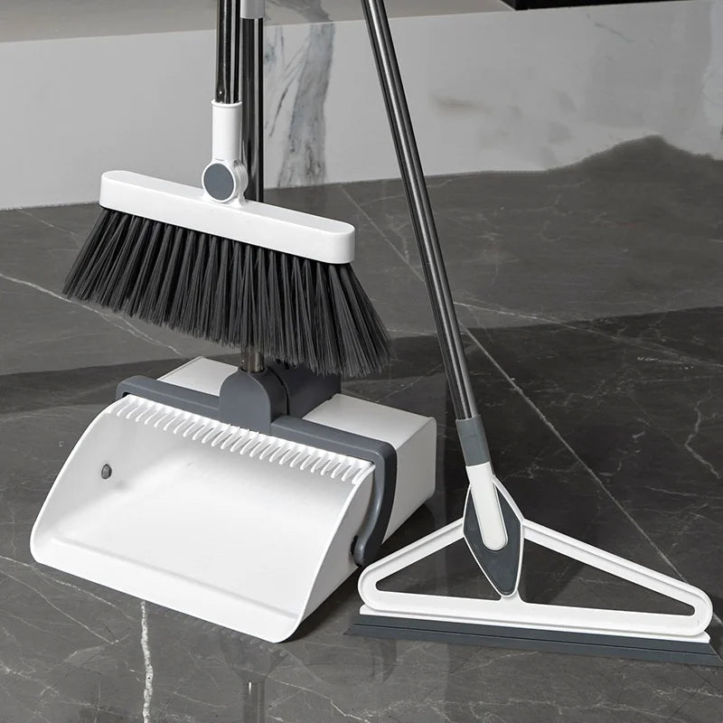 Upgrade Indoor Cleaning Broom and Dustpan Set Long Handle Broom with Upright PP Standing Dustpan Squeegee-Broom
