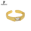 Wholesale 18K Gold Rectangle Zircon Ring 925 Sterling Silver Minimalist Adjustable Rings for Women Designer Custom Fine Jewelry