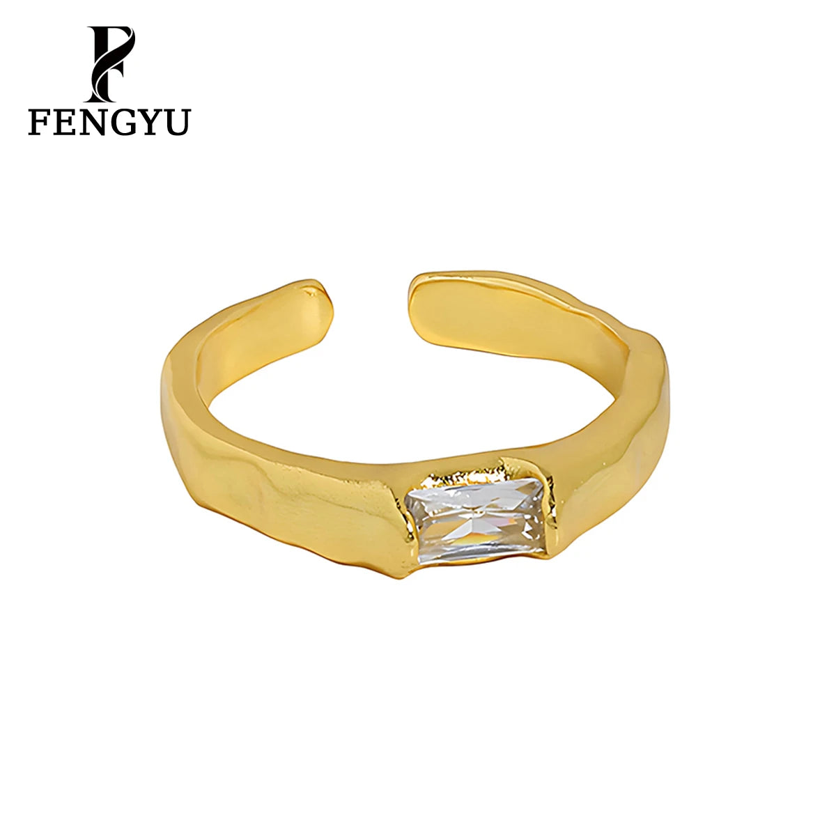Wholesale 18K Gold Rectangle Zircon Ring 925 Sterling Silver Minimalist Adjustable Rings for Women Designer Custom Fine Jewelry