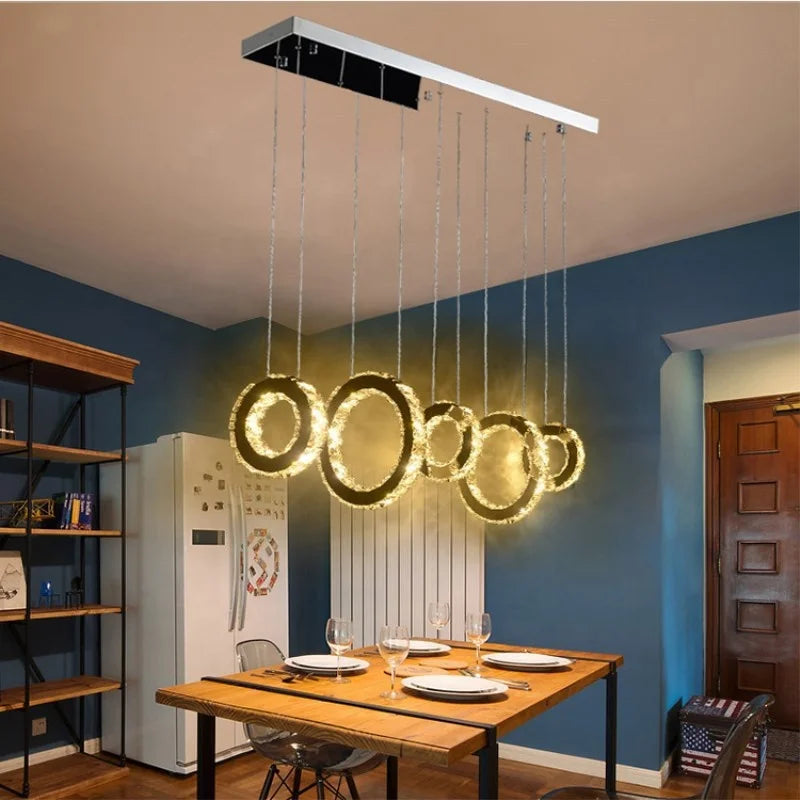 Modern Stainless Steel Lustre Simple Living Room Led Lamp Creative Restaurant bar Cafe Crystal Chandelier
