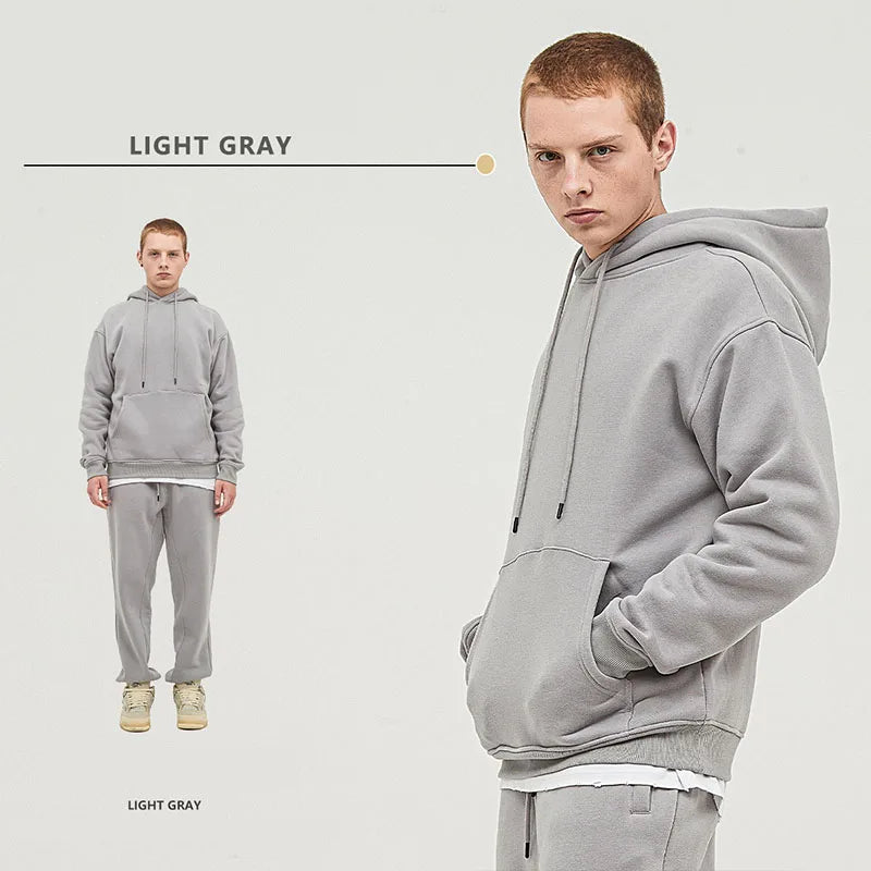Oversized Blank Hoodies Custom logo Available 345G Unisex Comfortable Cotton Trendy Street Fashion Hoodies Set